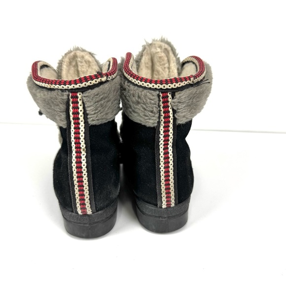 Vintage 1970s Yodelers Women's Sz 5 Winter Ankle Boots Black Suede Faux Fur -USA - Picture 5 of 9